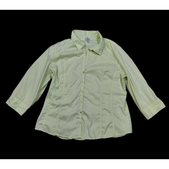 Shirt Button Up Stretch Old Navy Perfect Fit XL 3/4 Sleeves Vintage Y2K Lime - Picture 2 of 12